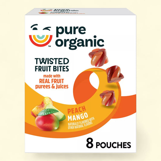 Bâtonnets de fruits torsadés bio Pure, pêche-mangue - 158 g / 8 pièces