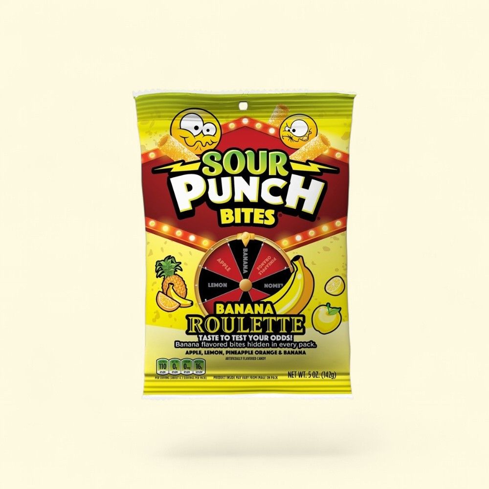 Sour Punch Banana Roulette Bites Peg Bag 5oz — authentic US product shipped worldwide by Treatspree