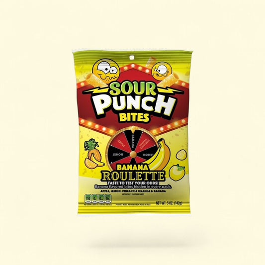 Sour Punch Banana Roulette Bites Peg Bag 5oz — authentic US product shipped worldwide by Treatspree