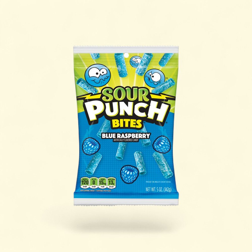 Sour Punch Blue Raspberry Bites Chewy Candy 5oz — authentic US product shipped worldwide by Treatspree