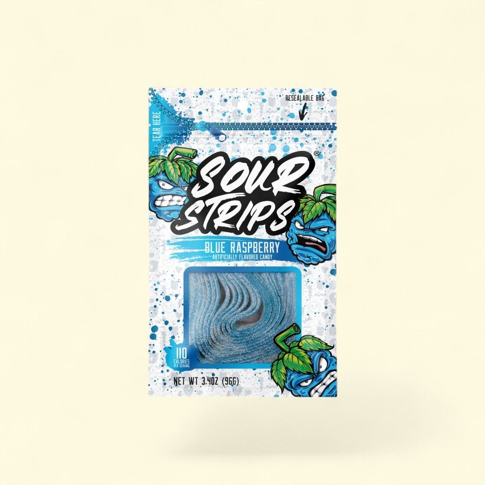 Sour Strips Blue Raspberry Candy 3.4oz — authentic US product shipped worldwide by Treatspree