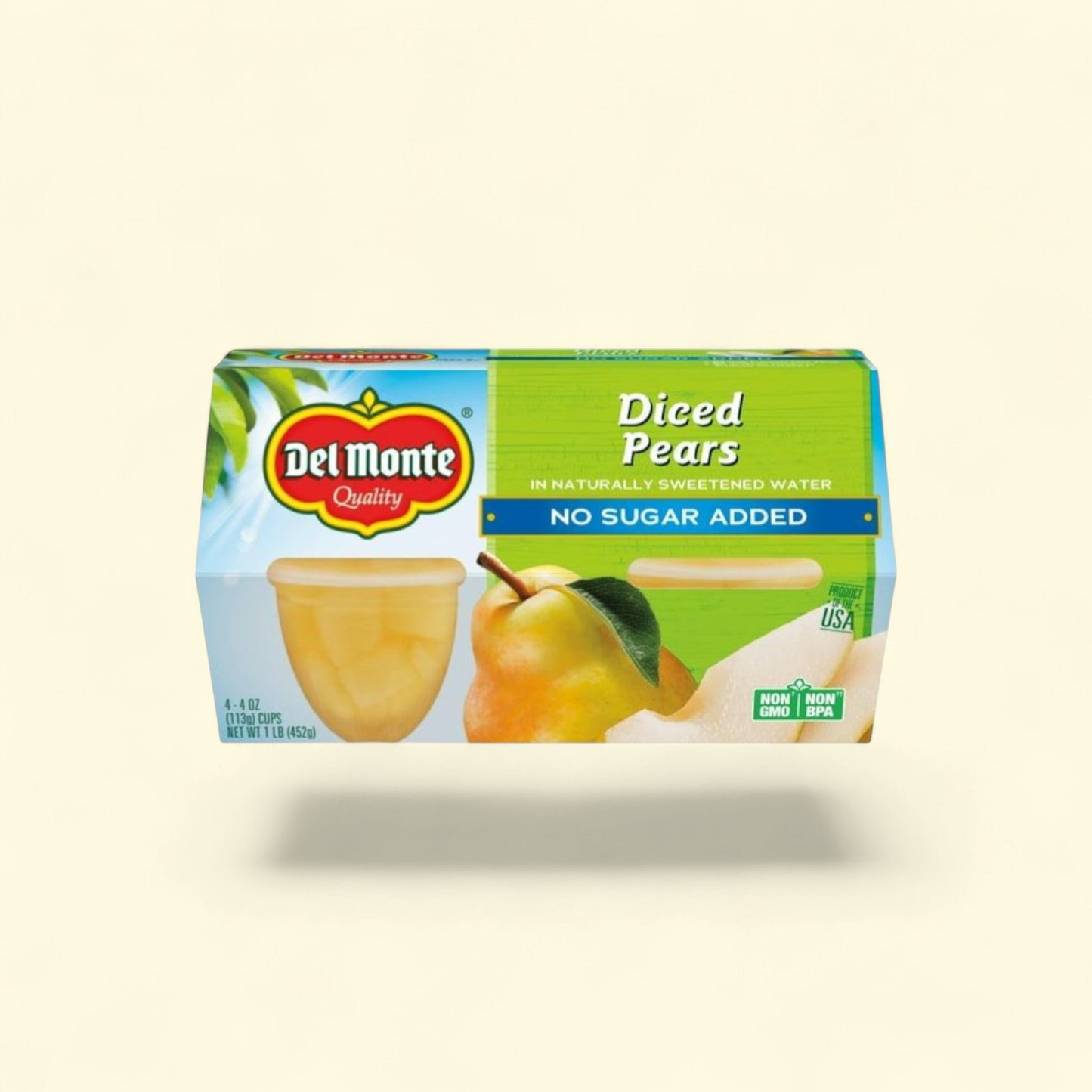 Del Monte Diced Pears Fruit Cup Snacks, 4 oz, 4 count — authentic US product shipped worldwide by Treatspree