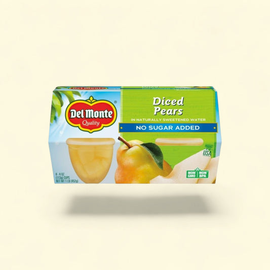 Del Monte Diced Pears Fruit Cup Snacks, 4 oz, 4 count — authentic US product shipped worldwide by Treatspree