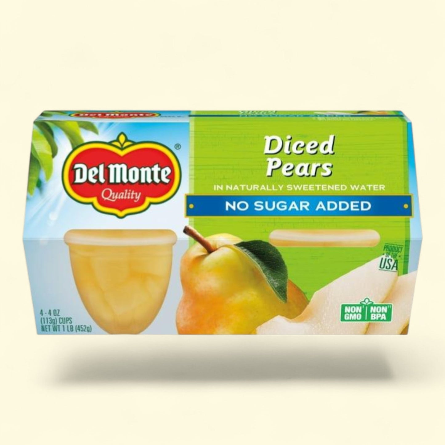 Del Monte Diced Pears Fruit Cup Snacks, 4 oz, 4 count