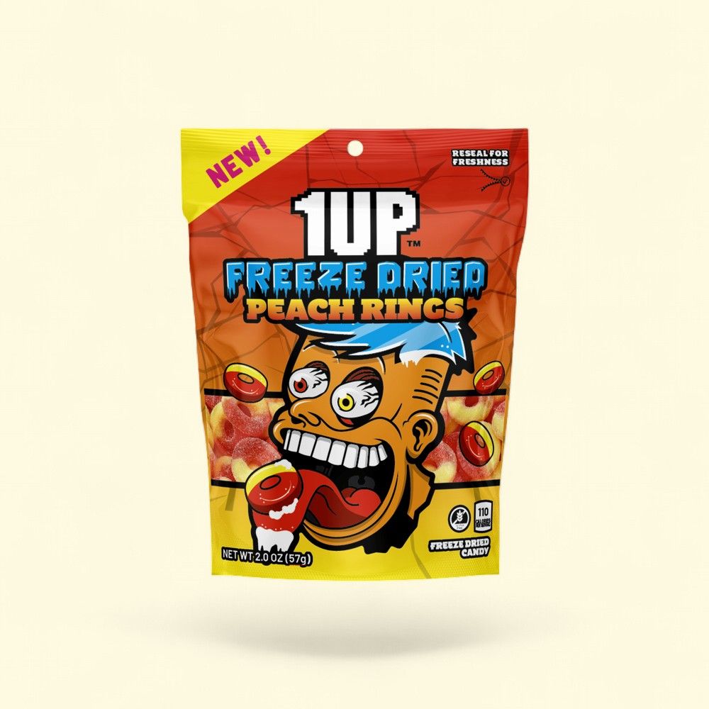 1UP Freeze Dried Peach Rings, 2.0 OZ Resealable Bag