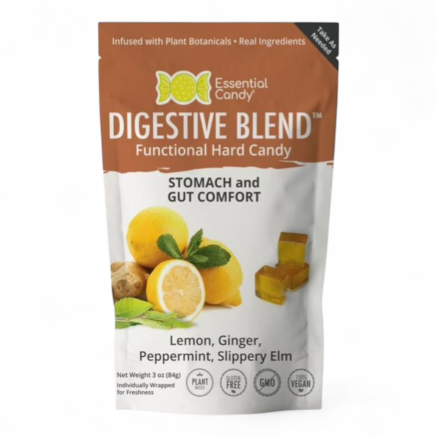 Essential Candy Digestive Blend Hard Candy, Lemon Ginger Peppermint Slippery Elm, 3oz Bag