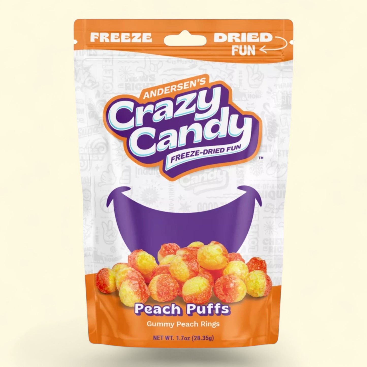 Crazy Candy Freeze Dried Candy, Peach Puffs, 1.7oz — authentic US product shipped worldwide by Treatspree