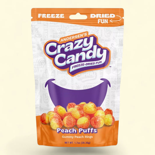 Crazy Candy Freeze Dried Candy, Peach Puffs, 1.7oz — authentic US product shipped worldwide by Treatspree