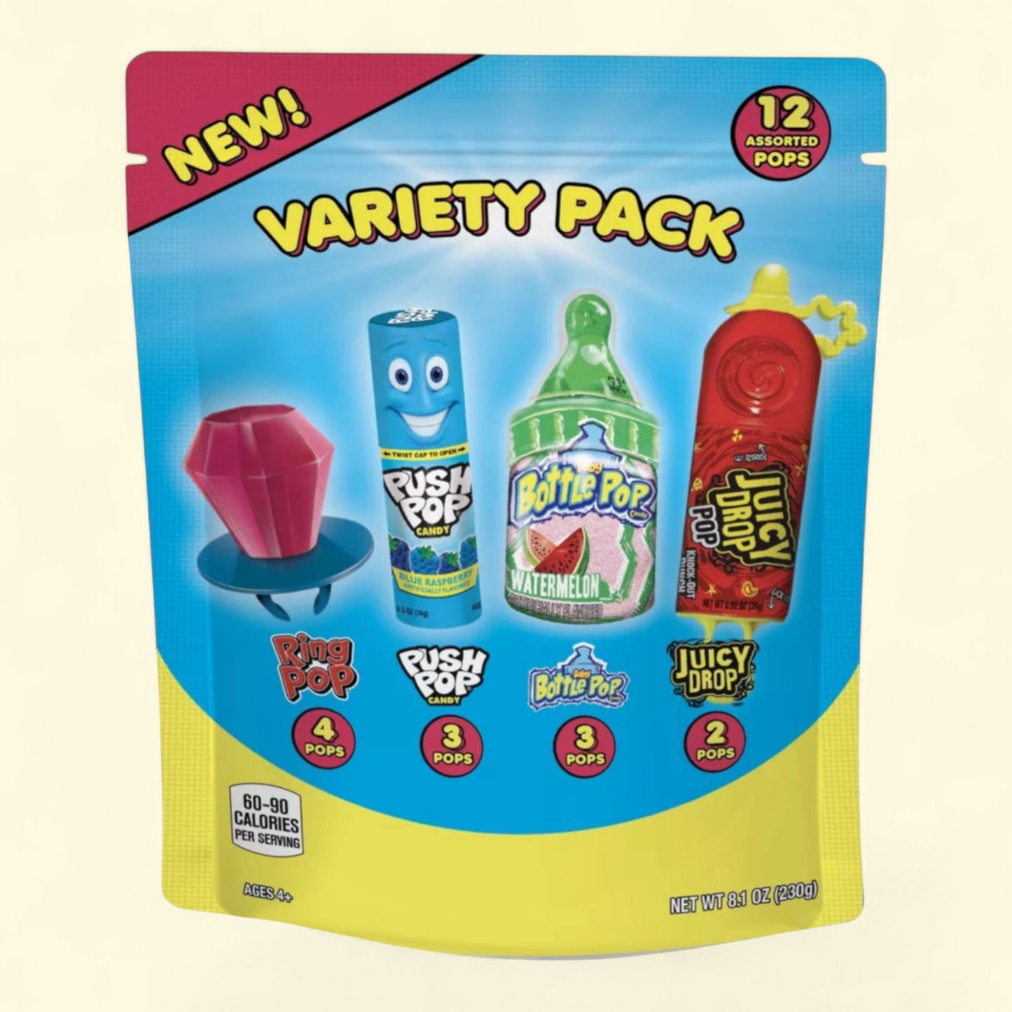 Ring Pop Push Pop Assorted Pops Candy Variety Pack, 8.1oz/12ct
