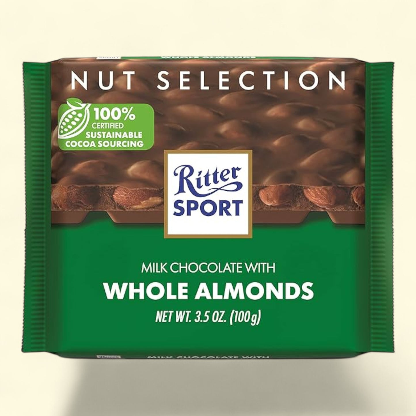 RITTER SPORT Milk Chocolate Candy Bar with Whole Almond, 3.5oz — authentic US product shipped worldwide by Treatspree