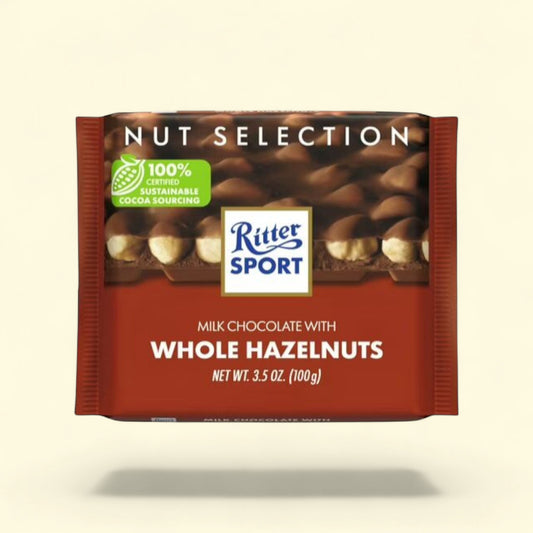 Ritter Sport Milk Chocolate with Whole Hazelnuts 3.5oz — authentic US product shipped worldwide by Treatspree
