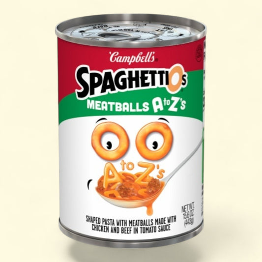 SpaghettiOs A To Z'S Pasta with Meatballs, Canned, 15.6 oz — authentic US product shipped worldwide by Treatspree