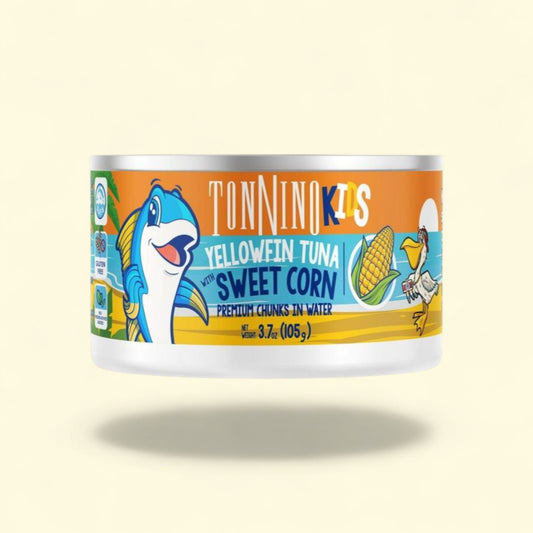Tonnino Yellowfin Tuna Chunks with Sweet Corn in Water, 3.7 oz Can — authentic US product shipped worldwide by Treatspree