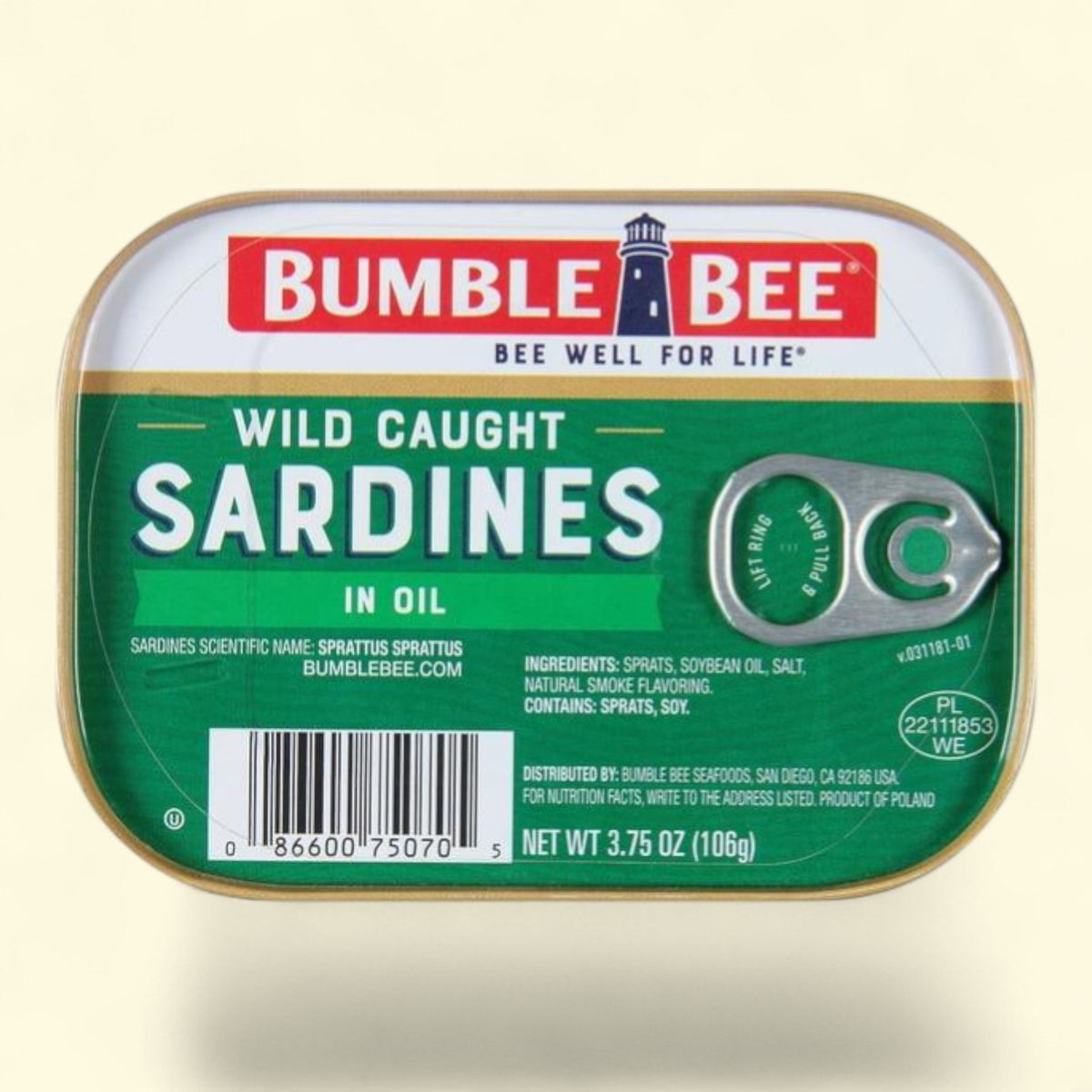 Bumble Bee Sardines in Oil, 3.75 oz. Can — authentic US product shipped worldwide by Treatspree