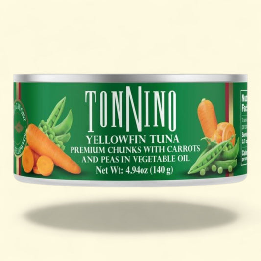 Tonnino Yellowfin Tuna Chunks with Carrots and Peas in Vegetable Oil, 4.94 oz, Can