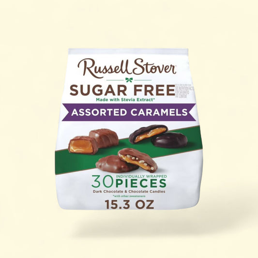 Russell Stover Chocolates Sugar Free Milk Chocolate Caramel Mix, 15... — authentic US product shipped worldwide by Treatspree