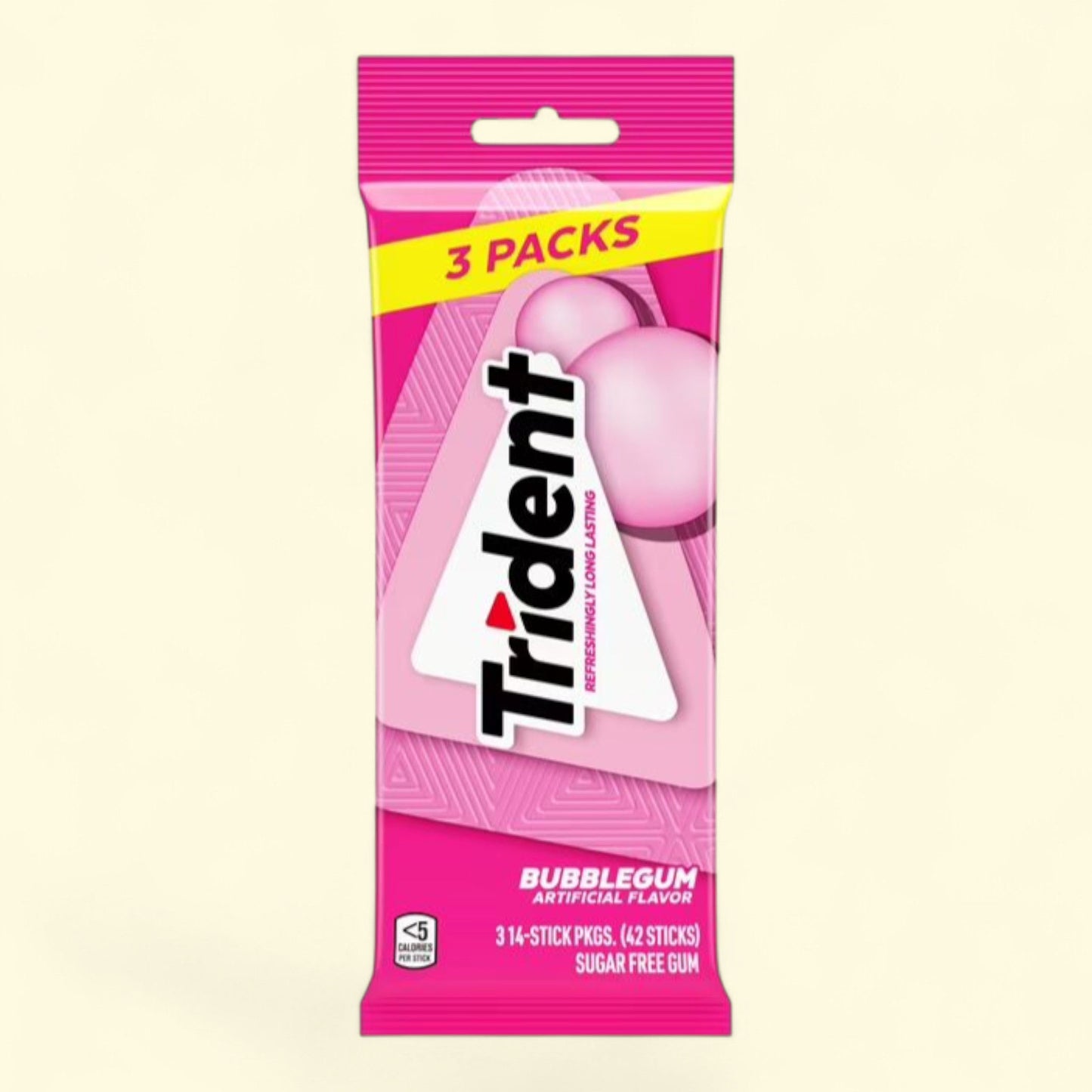 Trident Gum, Bubblegum, 3 Packs of 14 Regular Size Pieces (42 Total Pieces)