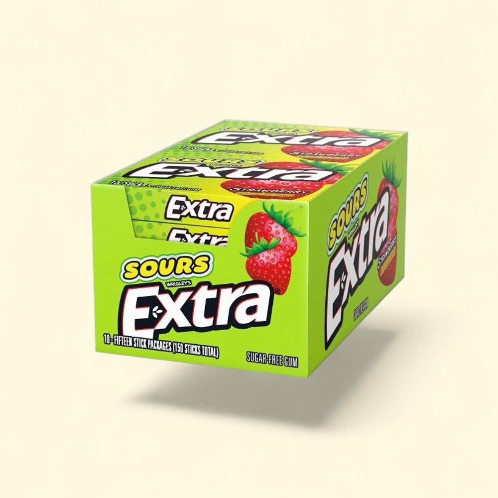 Extra Sours Strawberry Sugar-Free Gum 10-Count — authentic US product shipped worldwide by Treatspree