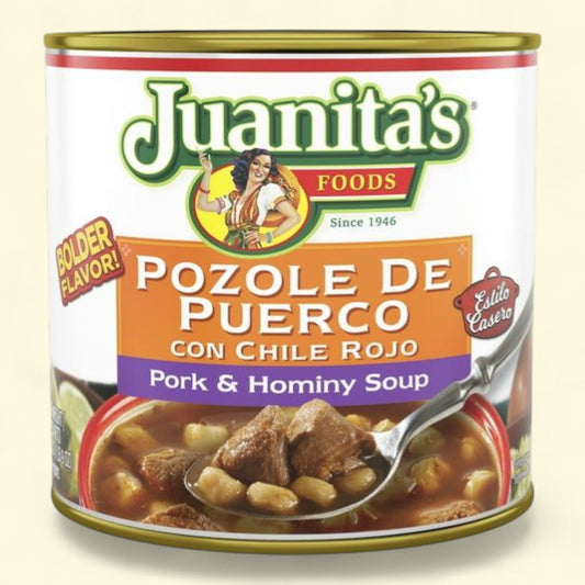 Juanita's Foods Pork Pozole with Red Chile Soup, 25 oz Can