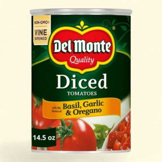 Del Monte Diced Tomatoes with the Flavors of Basil, Garlic & Oregan... — authentic US product shipped worldwide by Treatspree
