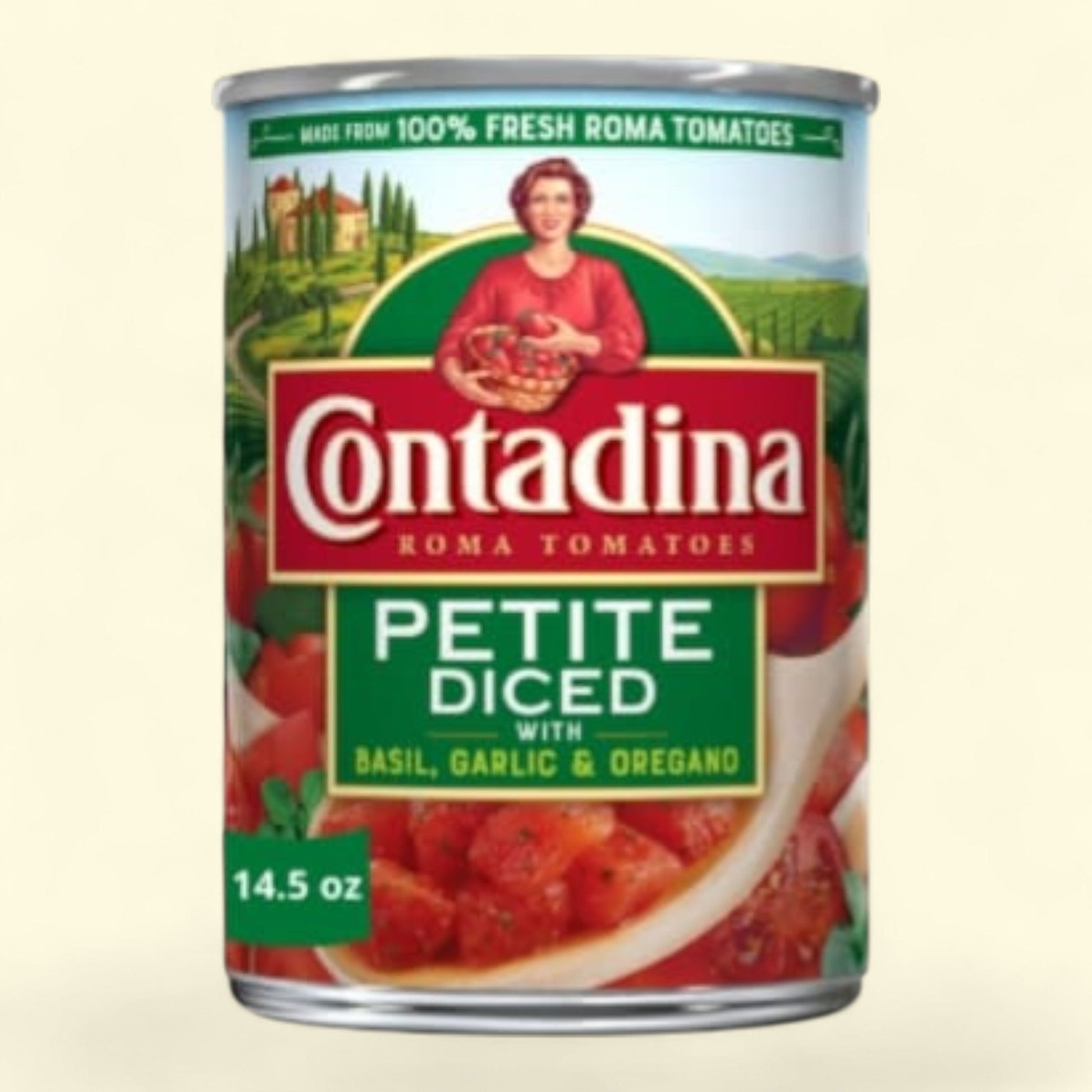 Contadina Petite Diced Tomatoes, Garlic, Basil & Oregano, 14.5 oz — authentic US product shipped worldwide by Treatspree