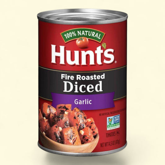 Hunt's 100% Natural Fire Roasted Diced Garlic Tomatoes - 14.5oz — authentic US product shipped worldwide by Treatspree