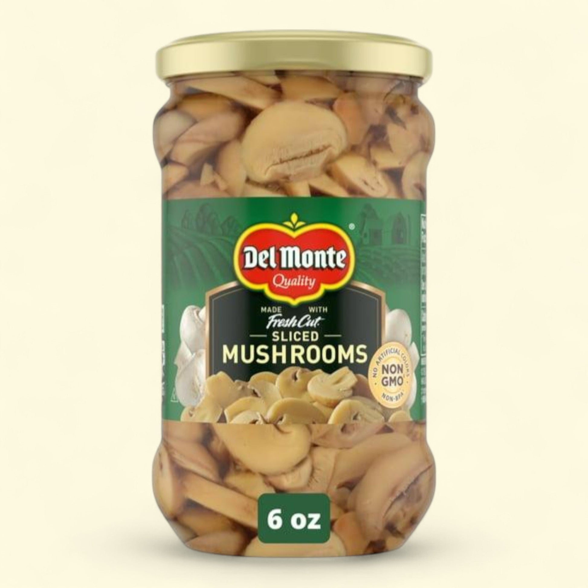 Del Monte Mushrooms Slices, 6 oz Jar — authentic US product shipped worldwide by Treatspree