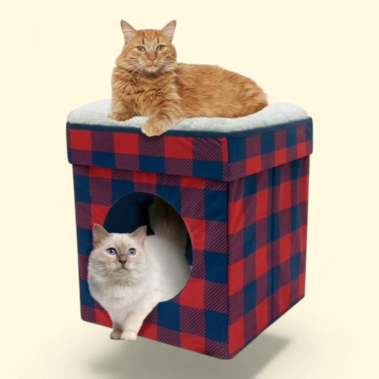 Kitty City Cat Bed, Holiday Plaid, Folding, Size
