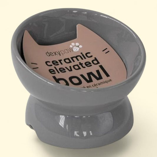 Dexypaws Ceramic Cat Bowl, Grey - 7oz