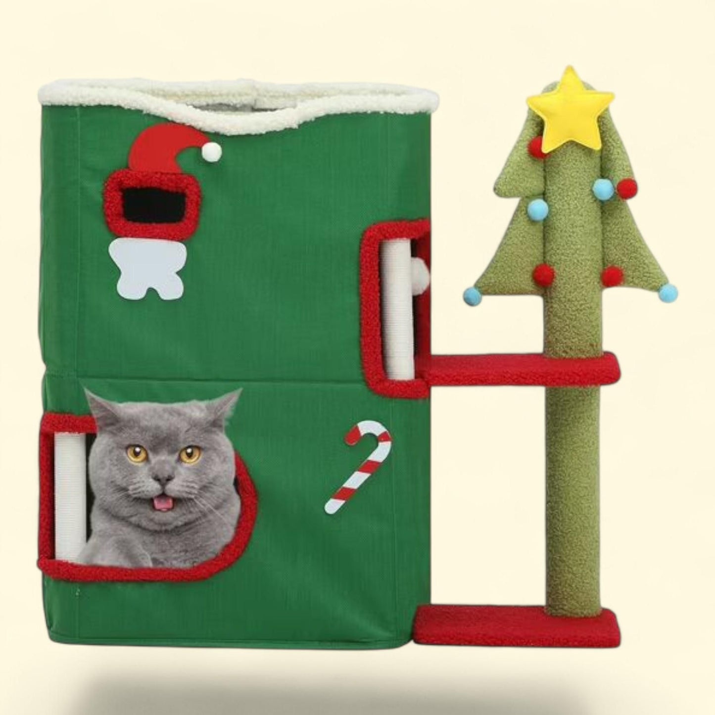 Uforic Christmas Cat House, 2 Level, Indoor, Size Suitable for Multiple Kitten