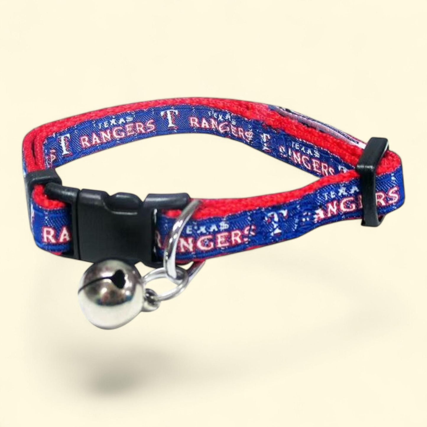 Pets First MLB Texas Rangers Adjustable Breakaway Cat Collar, Durable Nylon with Jingle Bell, Size 29