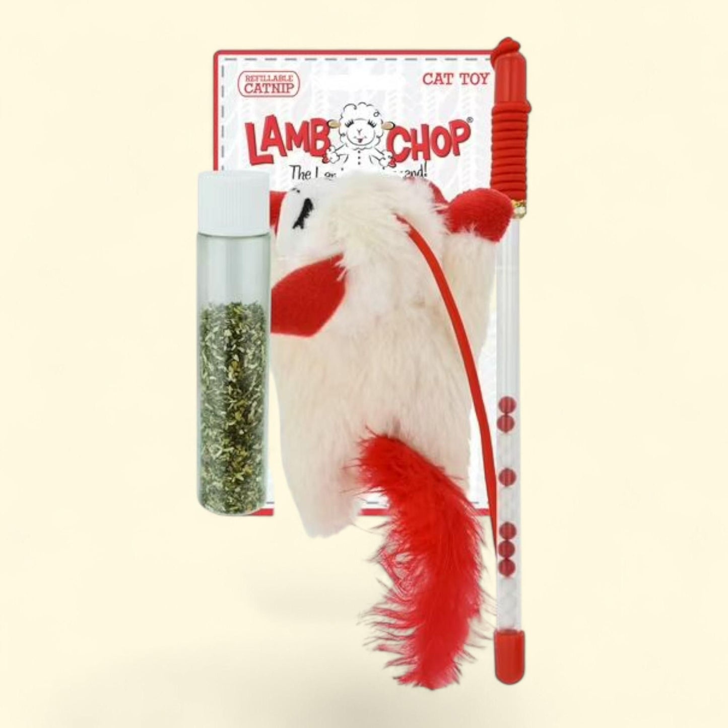Multipet Lamb Chop Cat Wand, Refillable Catnip, 1 count