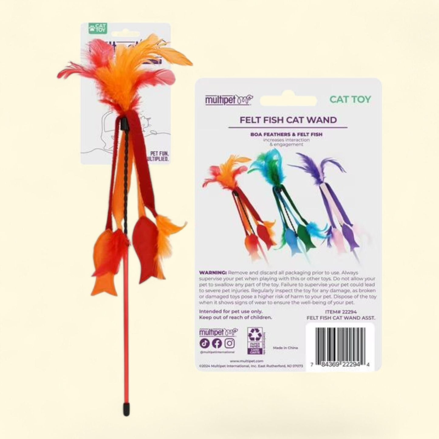 Multipet Felt Fish Cat Wand, 17"