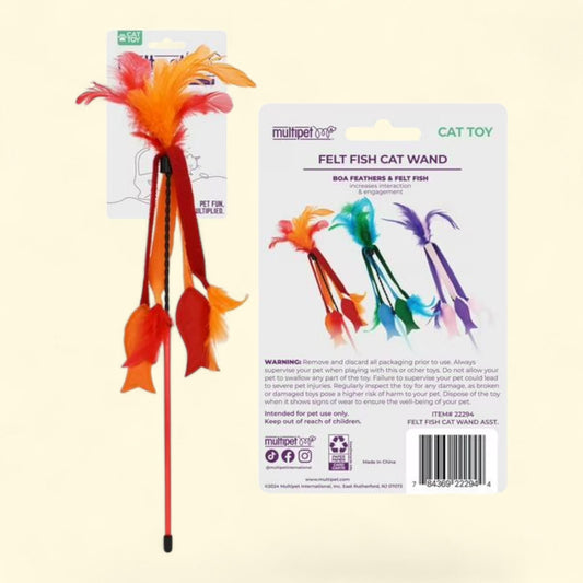 Multipet Felt Fish Cat Wand, 17"