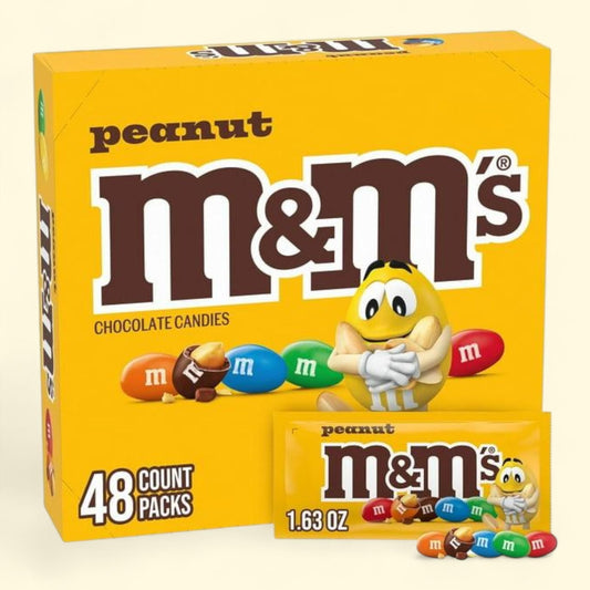 M&M'S Peanut Milk Chocolate Candy, Singles Size, 1.74 oz. 48 pk.