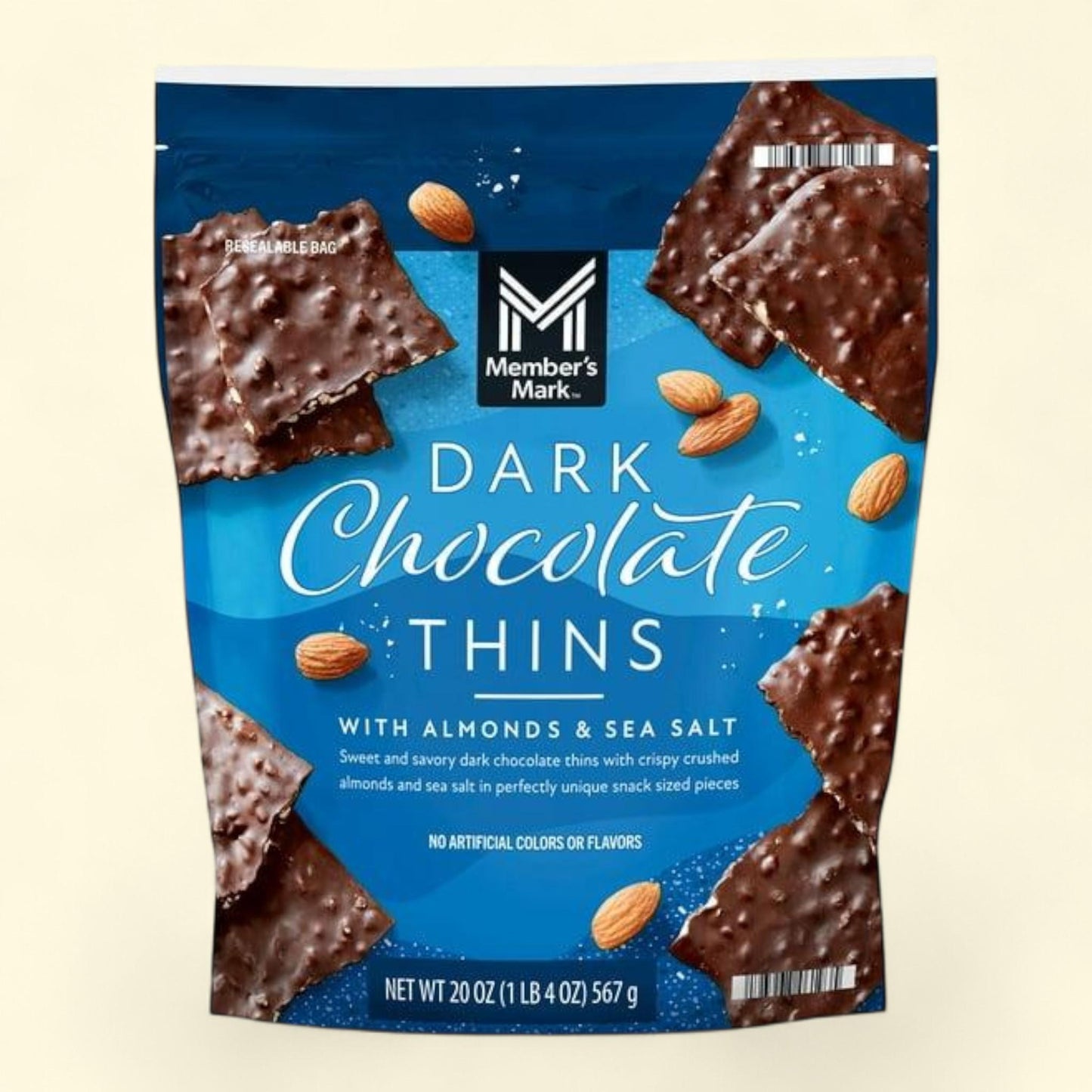 Member's Mark Dark Chocolate Thins with Almonds & Sea Salt, 20 oz.
