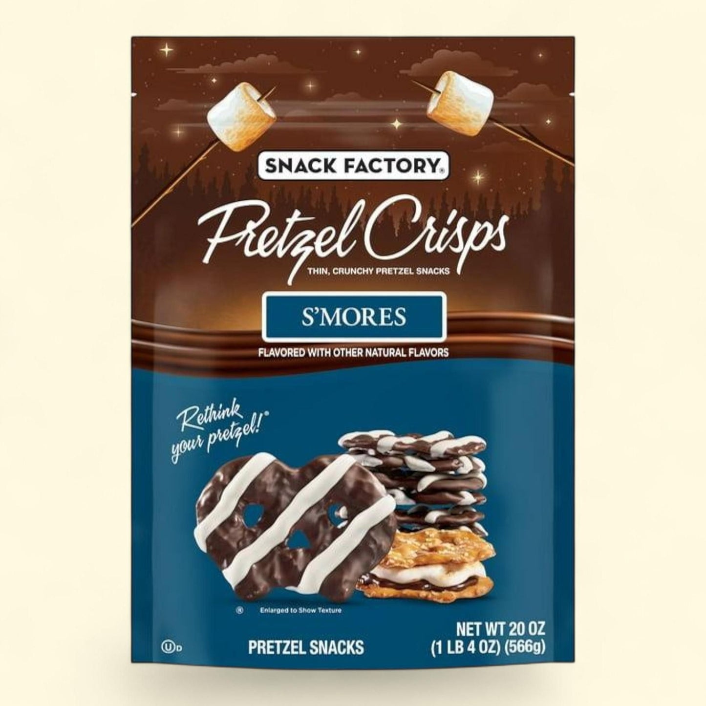Snack Factory S'mores Pretzel Crisps, 20 oz. — authentic US product shipped worldwide by Treatspree