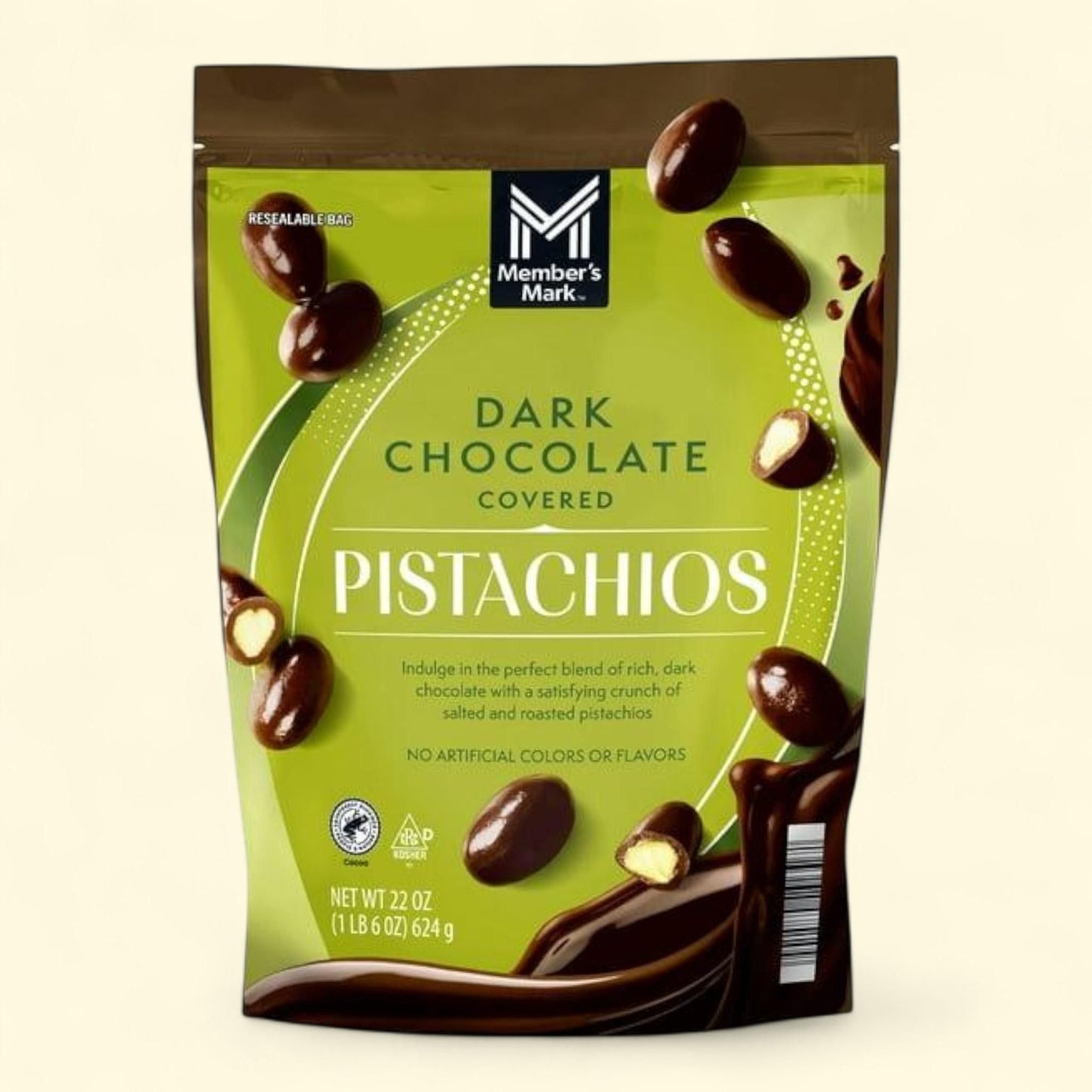 Members Mark Dark Chocolate Covered Roasted Pistachios, 22 oz.