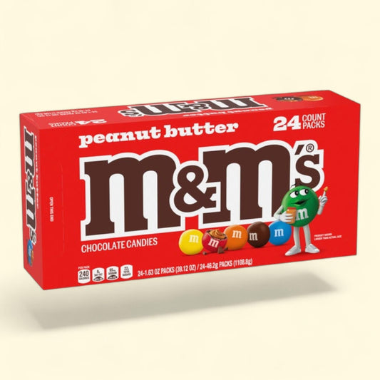 M&M's Chocolate Candy, Peanut Butter, Full Size 1.63 oz, 24-count