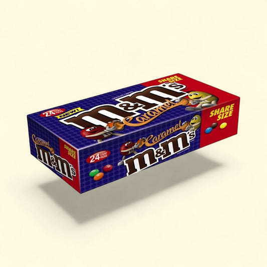 M&M'S Caramel King Size Chocolate Candy 24-Count Box — authentic US product shipped worldwide by Treatspree
