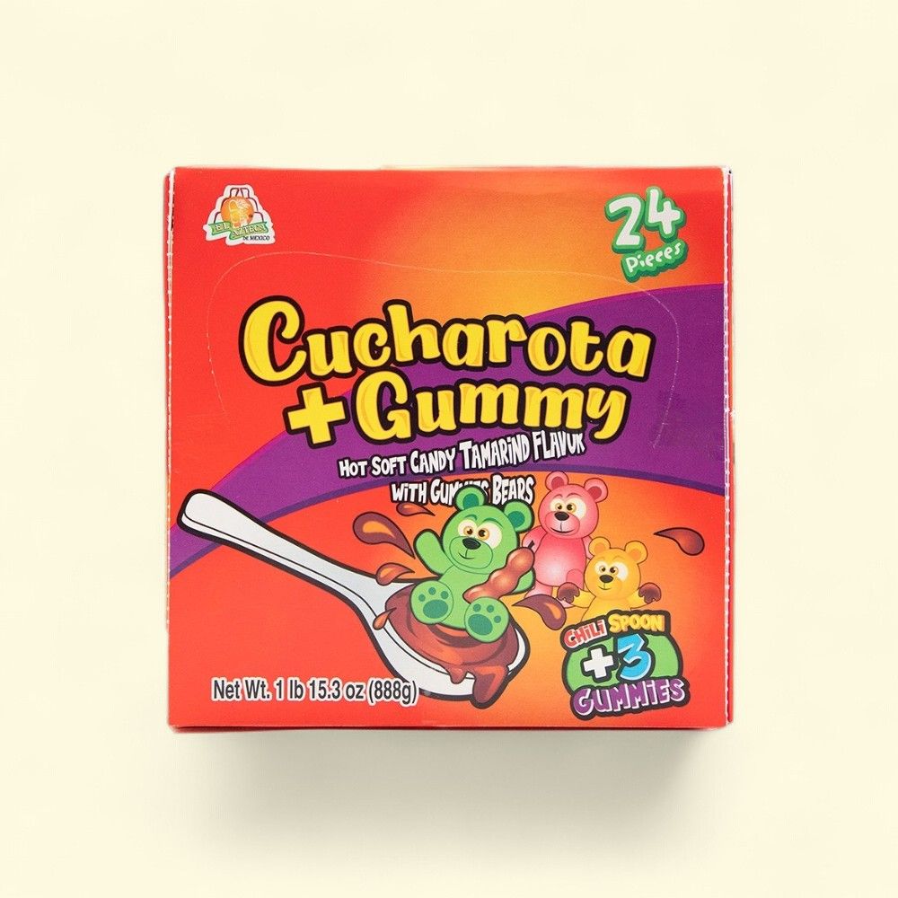 El Azteca Cucharota Tamarind Spoon Candy with Hot Tam Gummy (24 Count) — authentic US product shipped worldwide by Treatspree
