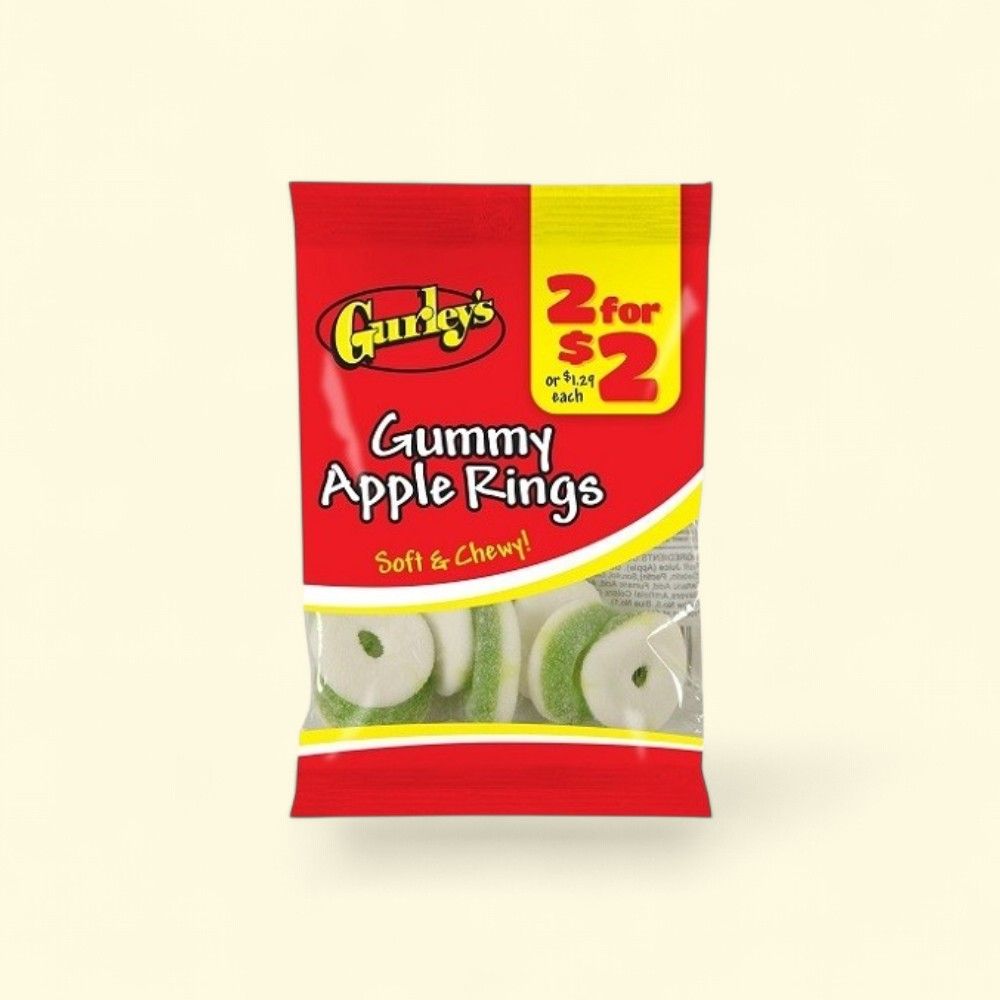 Gurley's Gummy Apple Rings Candy, 12 x 2.5oz Packs — authentic US product shipped worldwide by Treatspree