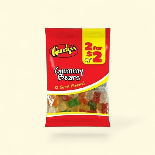 Gurley's Gummy Bears Candy, Assorted Flavors (12 x 2.5oz Packs) — authentic US product shipped worldwide by Treatspree