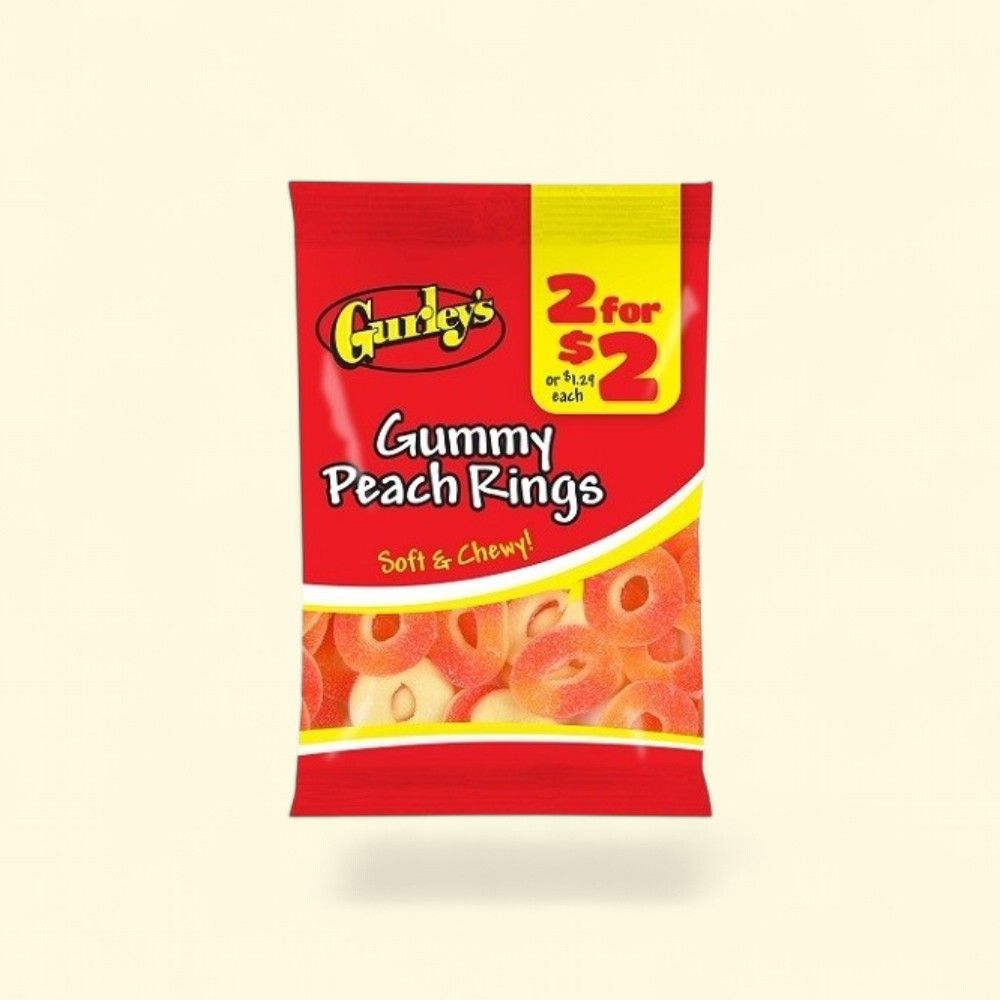 Gurley's Gummy Peach Rings Candy - 12 x 2.5oz Packs — authentic US product shipped worldwide by Treatspree