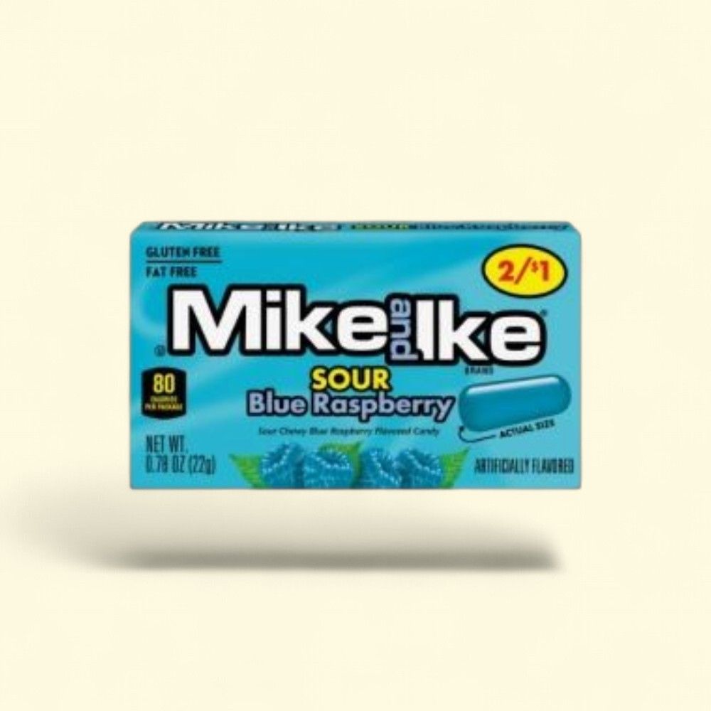 Mike and Ike Sour Blue Raspberry Candy, 24 Count (0.78 oz each) — authentic US product shipped worldwide by Treatspree