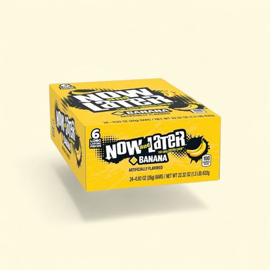 Now & Later Banana Fruit Chews, 24-Count Box — authentic US product shipped worldwide by Treatspree