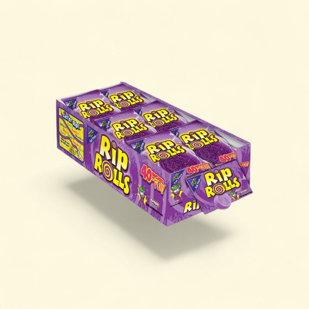 Rip Rolls Grape Chewy Candy, 24 Count, 1.4 oz Each — authentic US product shipped worldwide by Treatspree