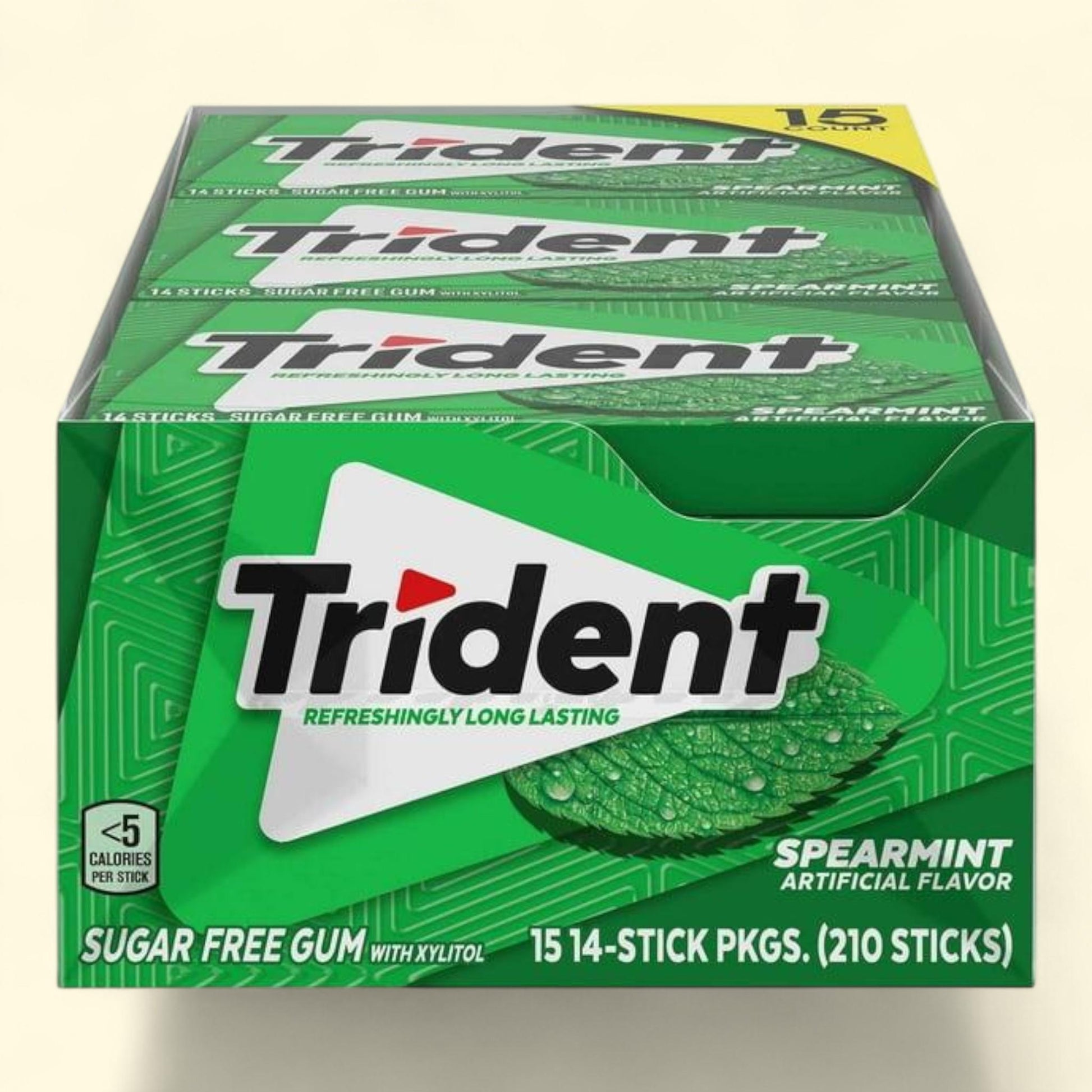 Trident Spearmint Gum, 14 pcs., 15 pk. — authentic US product shipped worldwide by Treatspree