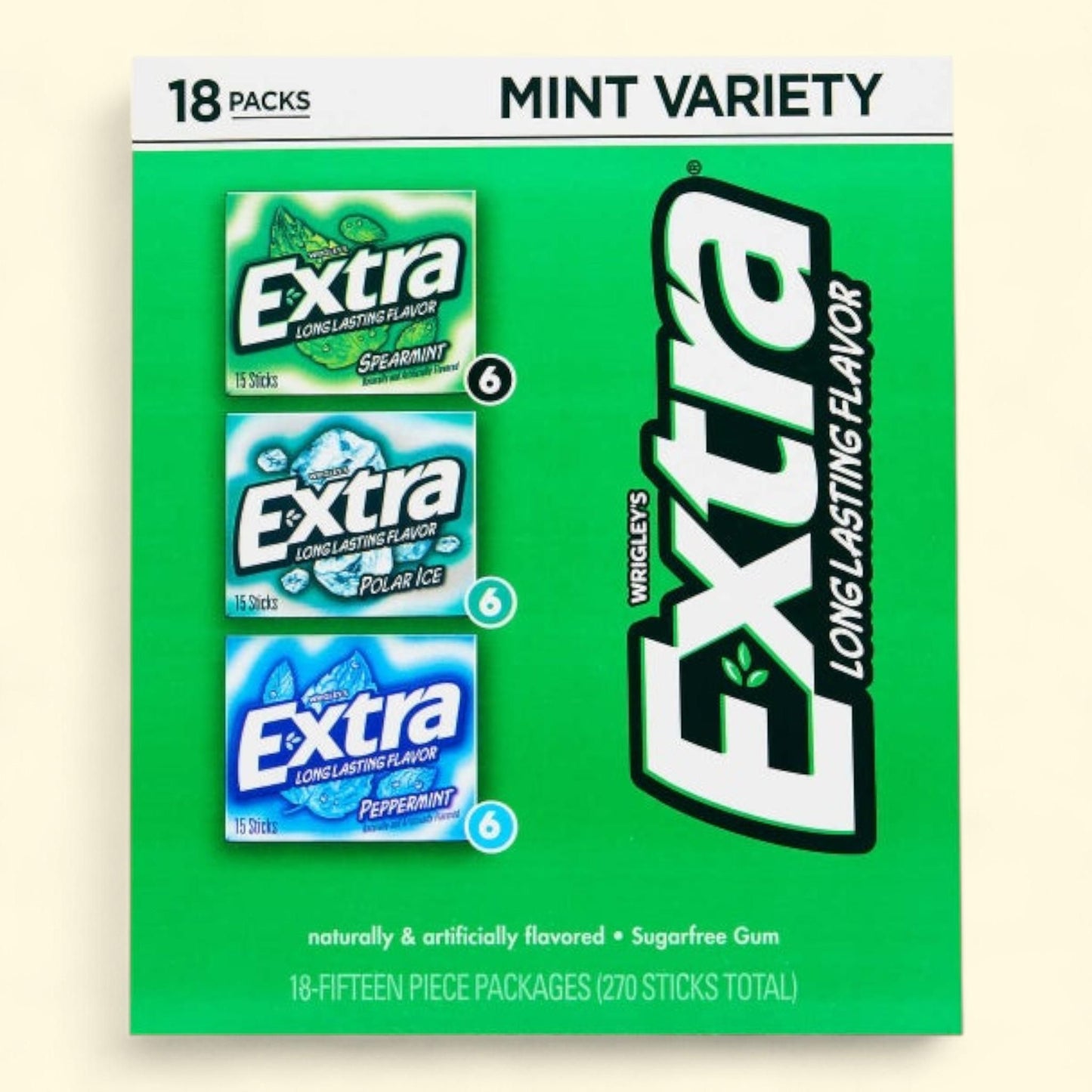 Extra Chewing Gum, Mint Variety Pack, 15 Sticks, 18-Count