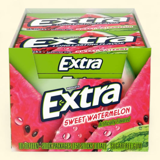 Extra Sugar Free Chewing Gum, Sweet Watermelon, 15 Sticks, 10-Count